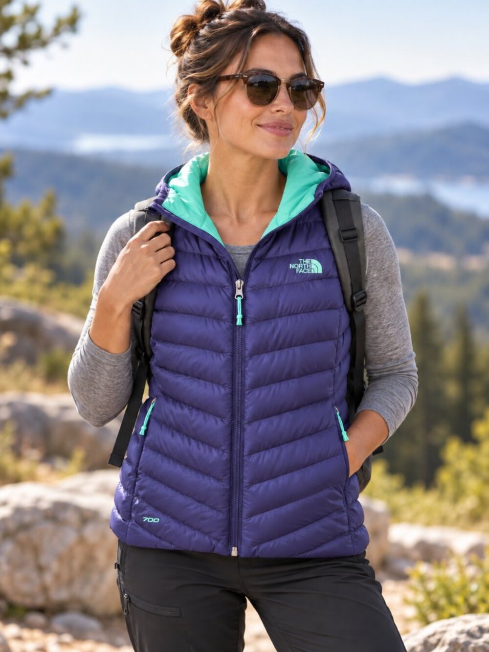 North Face Tonnero 700 Hooded Down Vest in Purple, Size S